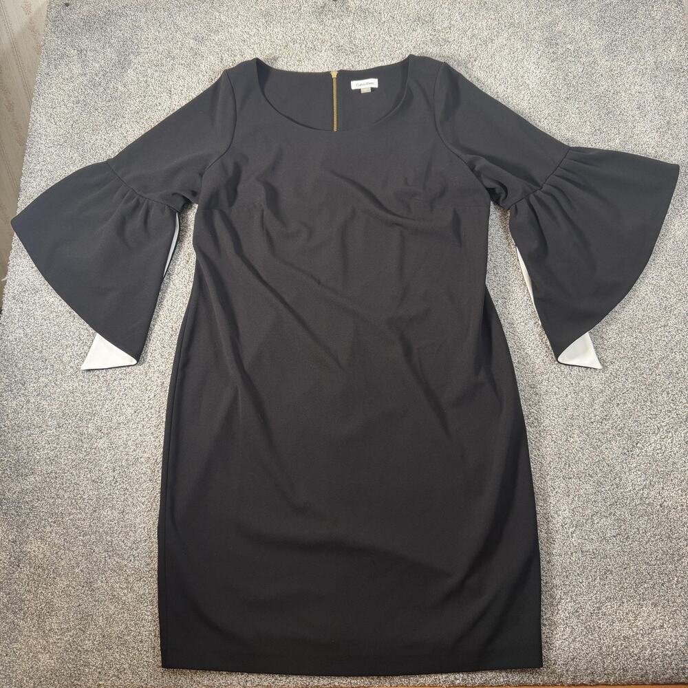 Calvin Klein Sheath Dress 16W Plus Bell Sleeve Classic Cocktail Minimalist Chic